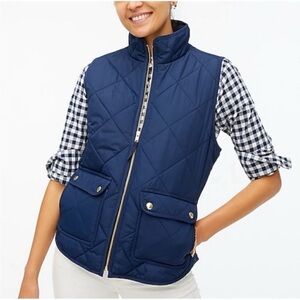 J.Crew Navy Excursion Quilted Puffer Vest Size Small Gold Buttons & Zip EUC